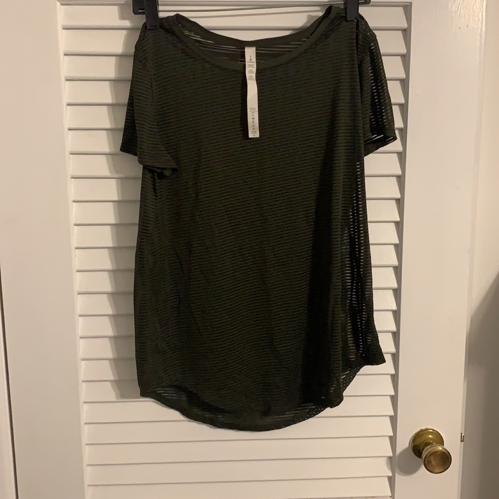 LULULEMON Hunter Green All Love Crew *striped Mesh Activewear Top